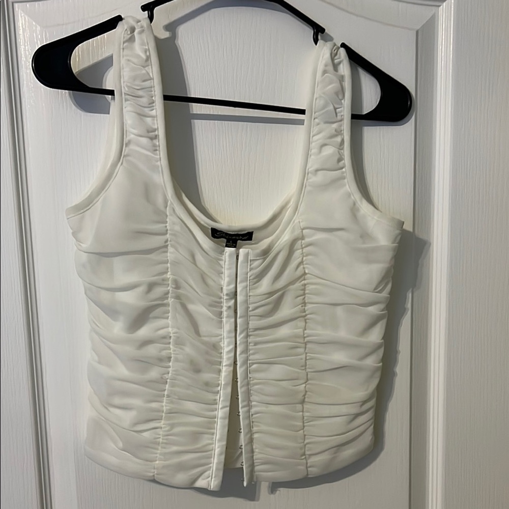 Shinestar Cream Ruched Tie Front Tank Top
